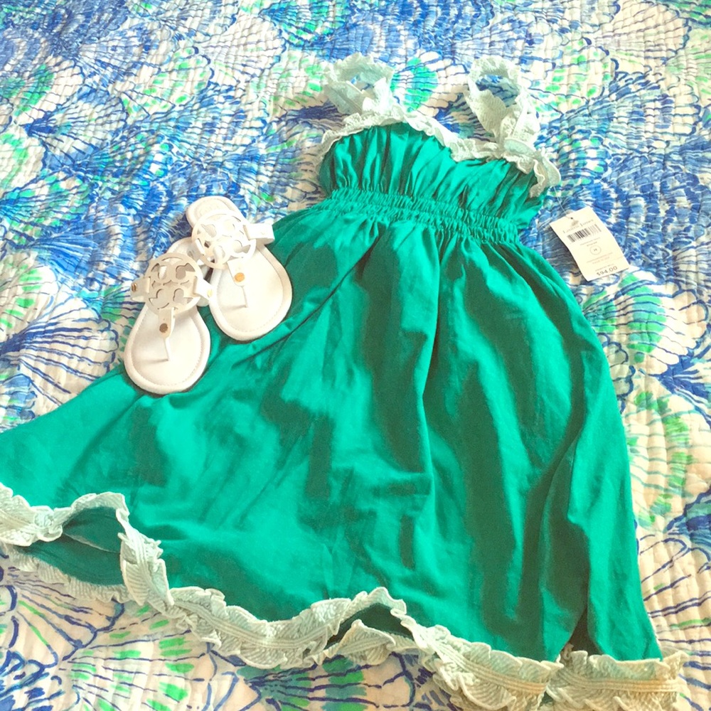 Lauren James Teal Dress with Seersucker Ruffle